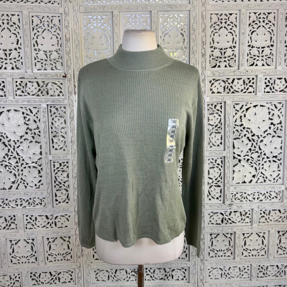 NWT Lord & Taylor Exclusively For You Silk Green Mockneck Ribbed Top Womens L